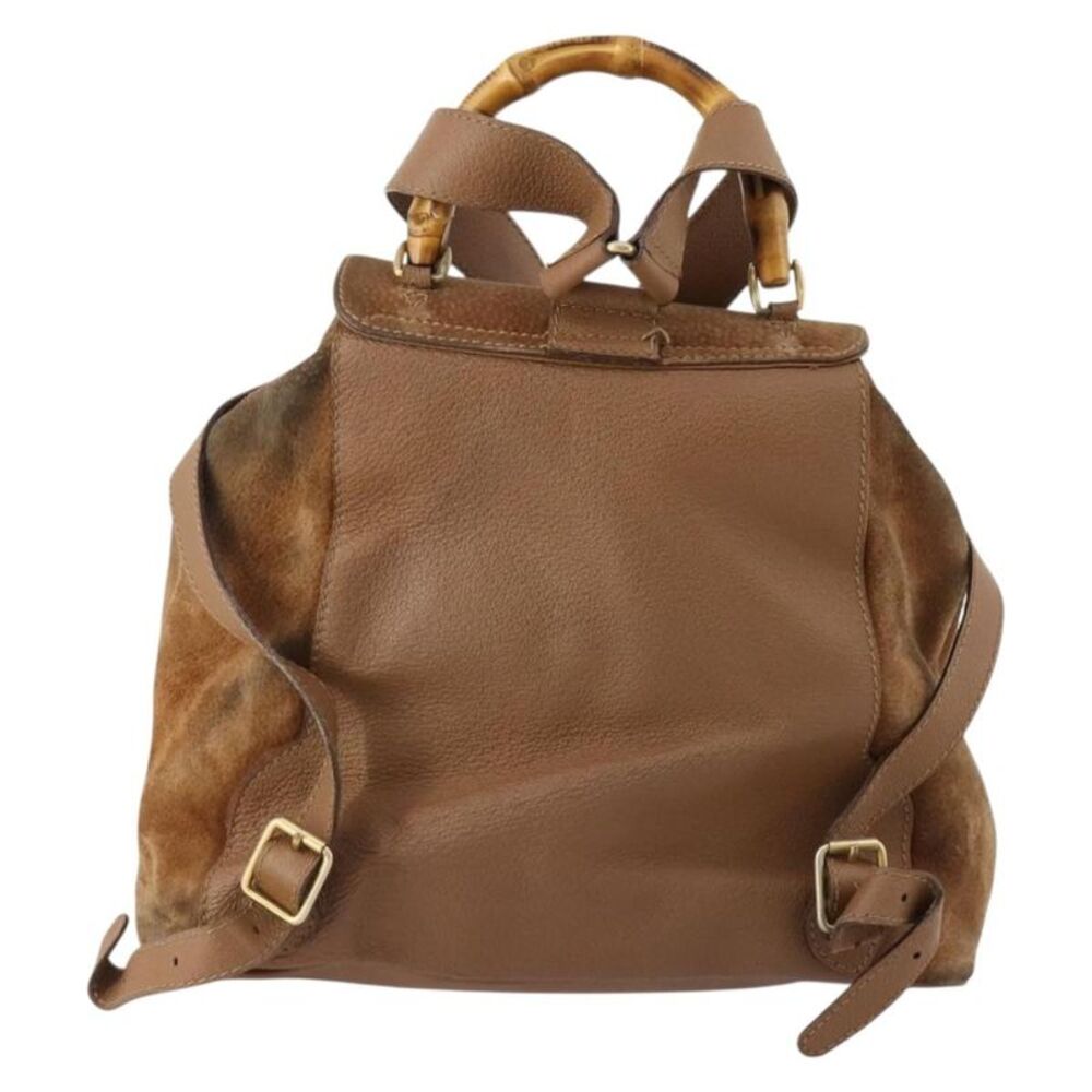 Gucci Vintage Bamboo Backpack Suede And Leather Brown Suede Backpack Bag - Picture 2 of 16